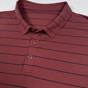 Lululemon‎ Evolution Polo Shirt Mens XL 44" Burgundy Red Striped Short Sleeve